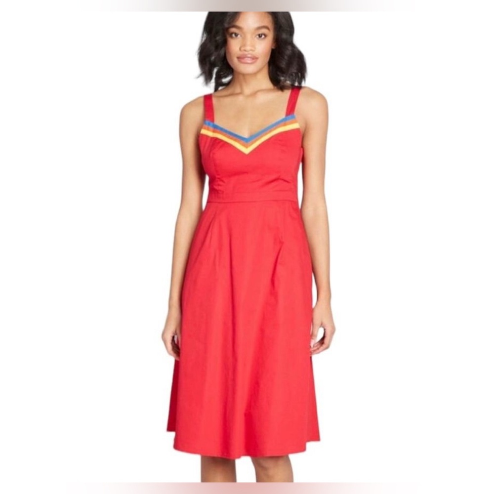 Modcloth Verve Red Rainbow Dress Womens Size 6 NEW WITH TAGS
